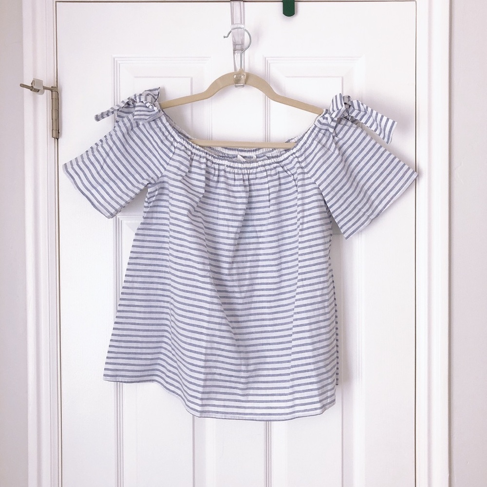 Soprano Blue and White Striped Off-Shoulder Top